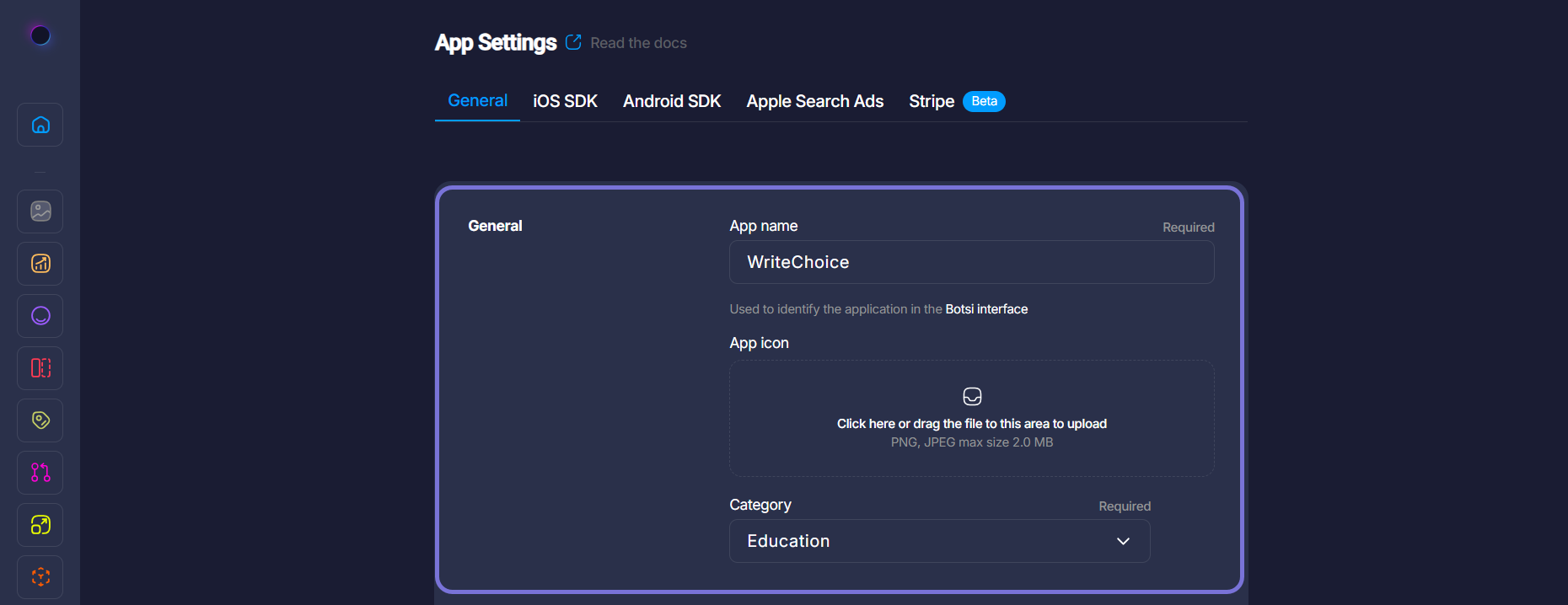 App Settings - General section